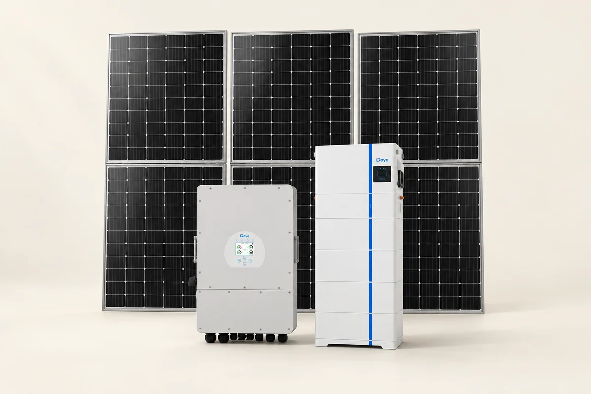 Villa Resilience equipment: six solar panels, one hybrid inverter and one home battery